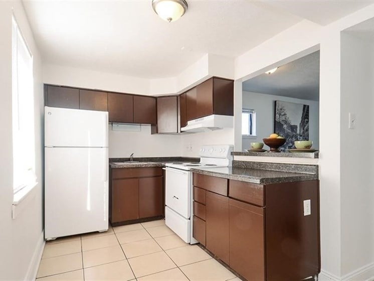 Pangea Vistas Apartments in Indianapolis feature kitchens with appliances included.